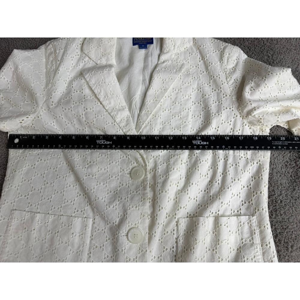 Pendleton Womens White Eyelet Cotton Blazer Jacket 3/4 Sleeve Size M TF138-68365 - Picture 7 of 10